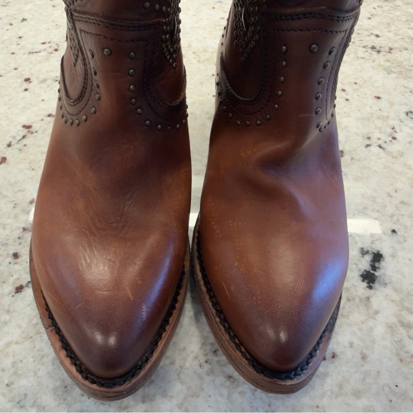 Frye Women’s Size 6 Brown Leather Studded Western Ankle Boots Cowboy - Picture 12 of 12